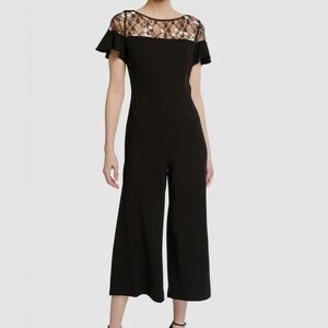 Karl Lagerfeld Paris Black Floral Lace Cropped Jumpsuit, Size 8